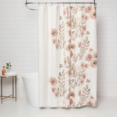 Blooms Flat Weave Shower Curtain Coral - Threshold™ 1 Blooms Flat Weave Shower Curtain Coral - Threshold™