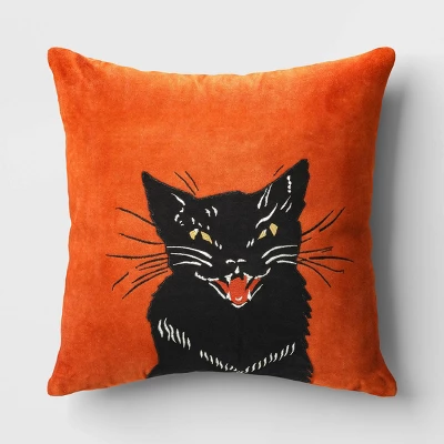 Fierce Cat Applique Cotton Velvet Square Halloween Throw Pillow - Threshold™ 5 Fierce Cat Applique Cotton Velvet Square Halloween Throw Pillow - Threshold™ - Image 5