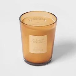 Colored Vase Glass With Dustcover Tobacco And Bergamot Candle Yellow - Threshold™ -Home Deals Store GUEST b93280db 41cc 4916 9fbe 5bb9cb7d18d7