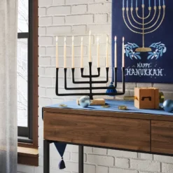 Modern Aluminum And Wood Menorah Black - Threshold™